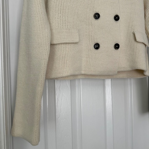 Zara Double-Breasted Button Knit Cardigan with Flat Lapel Cream Size Small NWT - Picture 6 of 12